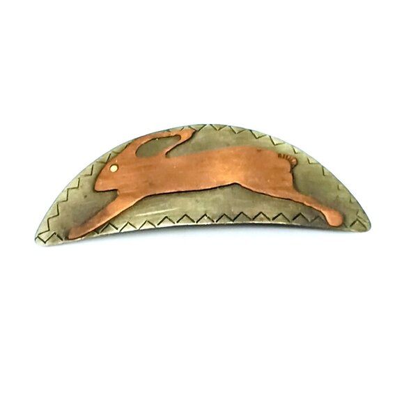 Anna Jewelry - Vintage Running Hare Brooch, Bronze on Sterling Silver Signed Anna